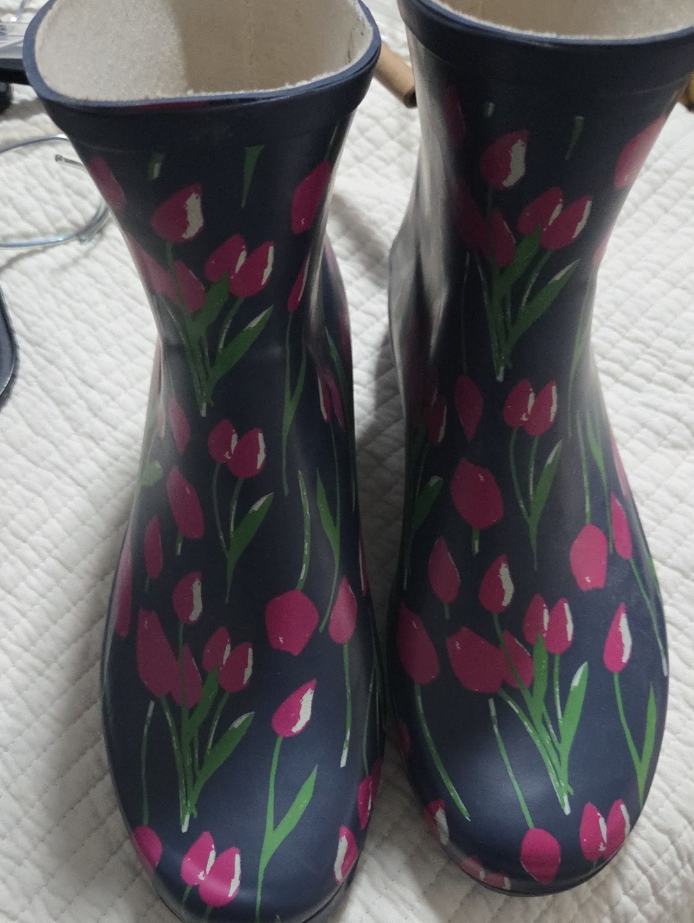 Women’s Navy Floral Rain Boots with Pink Tulips